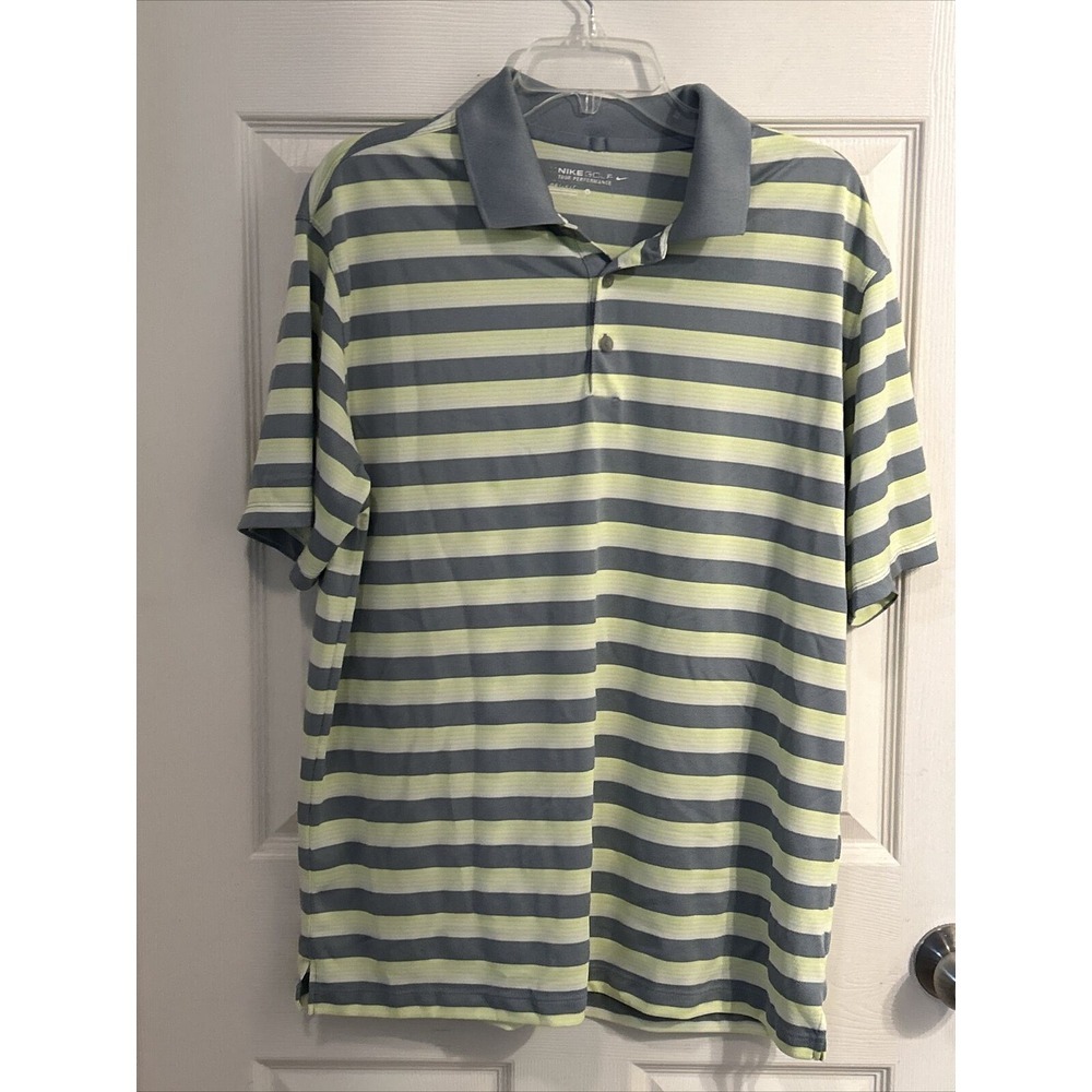 Nike Golf Tour Performance Short Sleeve Polo Shirt Mens L Striped Gray/Yellow